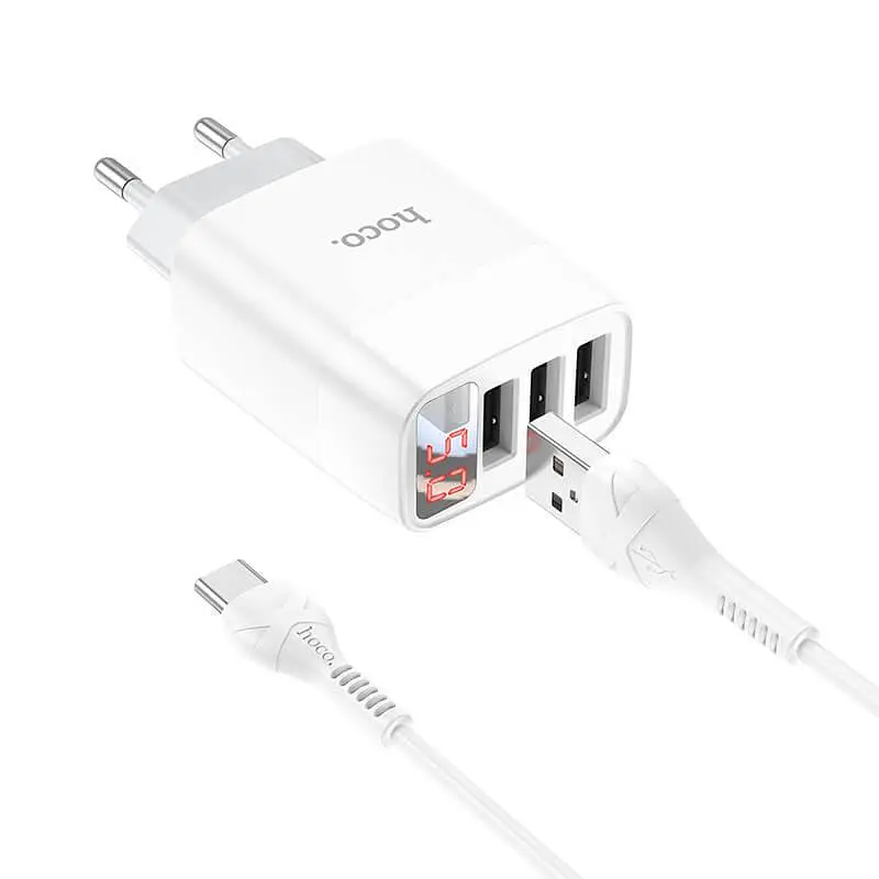 Зарядное устройство Hoco C93A 3 USB-порта с экраном набор с кабелем Type-C - фото 2