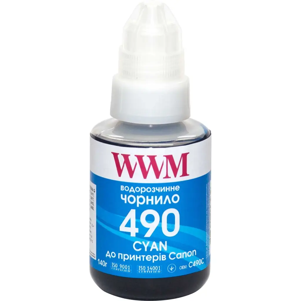 Чорнило WWM GI-490 для Canon G1400/G2400/G3400 140г Cyan (C490C)