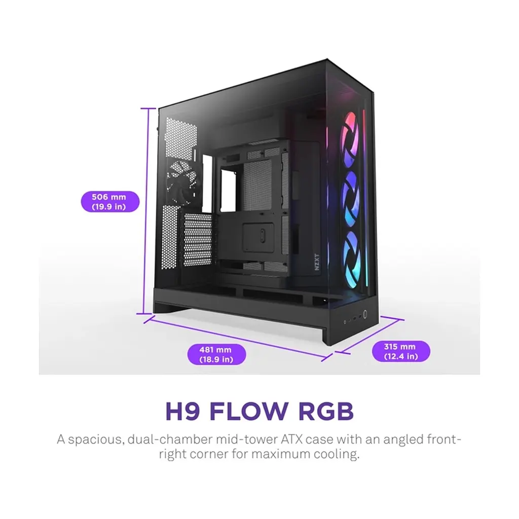 Корпус для ПК NZXT H9 Flow RGB Dual-Chamber All Black (CM-H92FB-R1) - фото 2