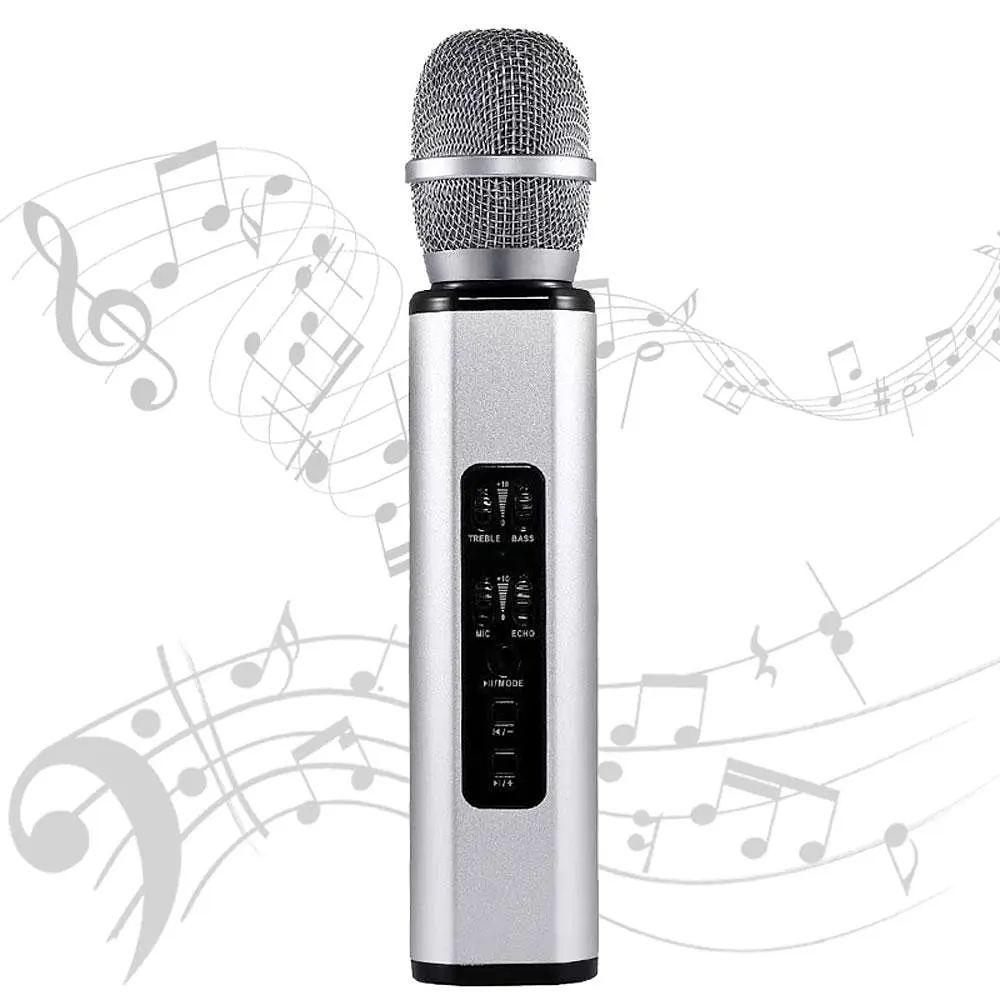 Караоке-микрофон беспроводной Losso K6 Premium со встроенным динамиком и Bluetooth Silver (18962) - фото 2