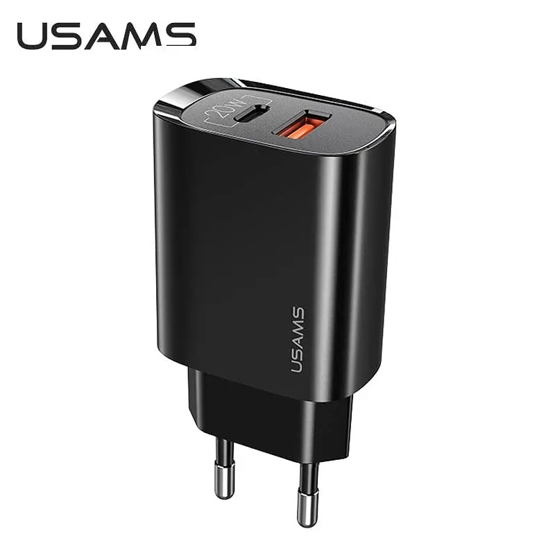 Зарядный адаптер блок сетевой USAMS T35 Fast Charger US-CC121 2 порта 20 Вт черный - фото 7