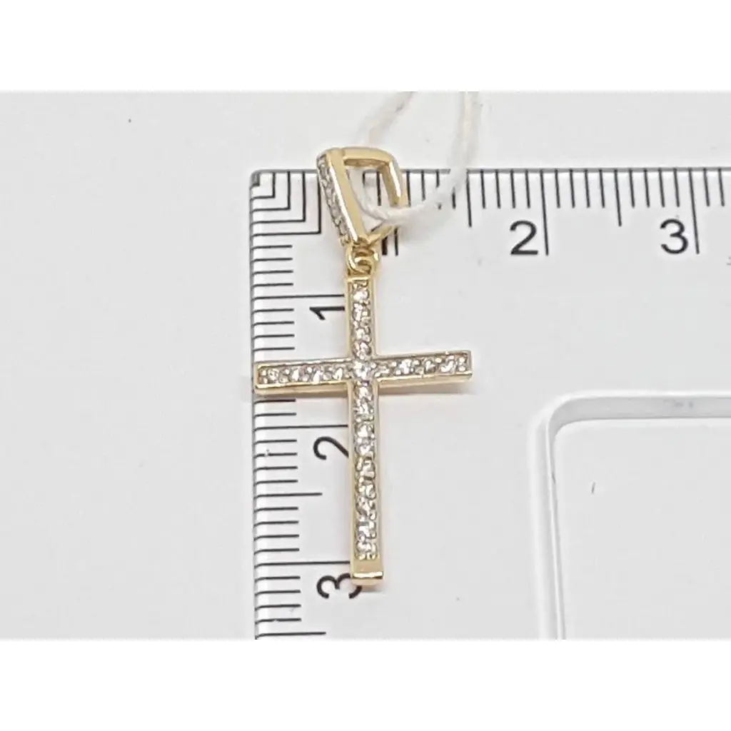 Золотий хрестик ЮЗ "Багет" з діамантами. 3411 - фото 3