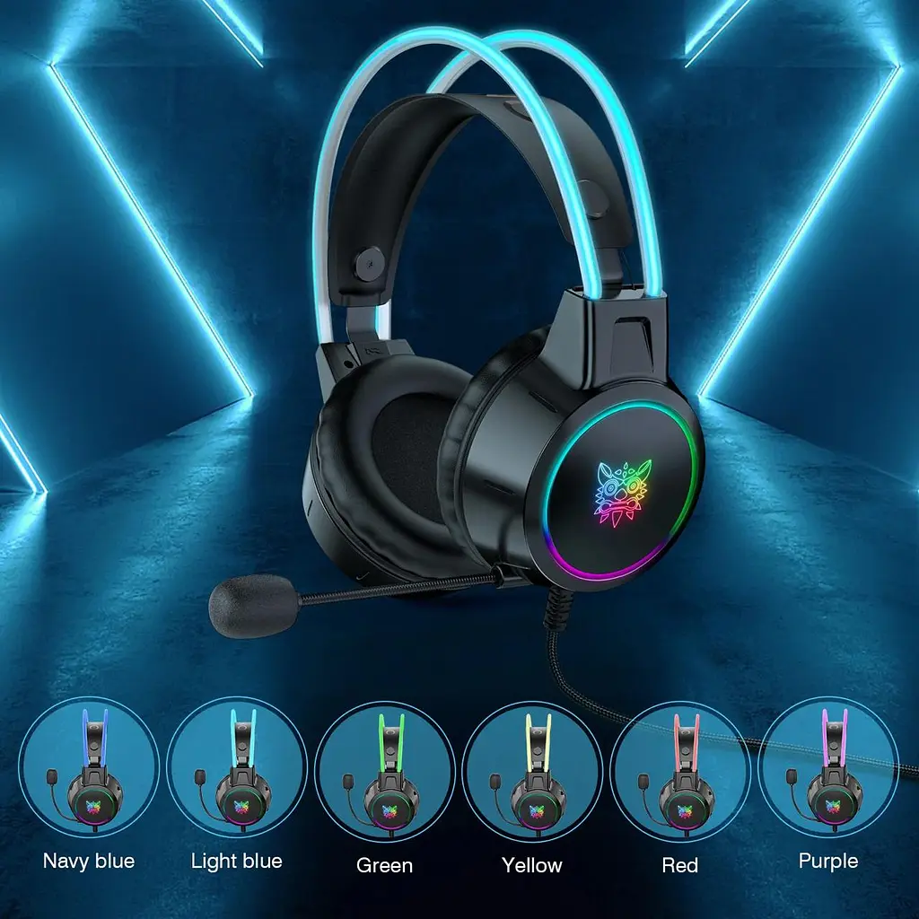 Ігрові дротові навушники Onikuma B19 з RGB-підсвічуванням, 50-мм динаміками, активним шумоподавленням та поворотним мікрофоном 360° чорний - фото 6