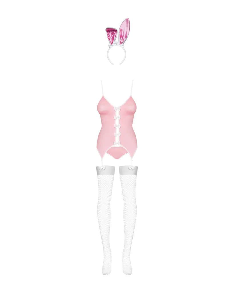 Еротичний костюм зайчика Obsessive Bunny suit 4 pcs costume pink S/M, рожевий, топ з підв’язками - фото 5