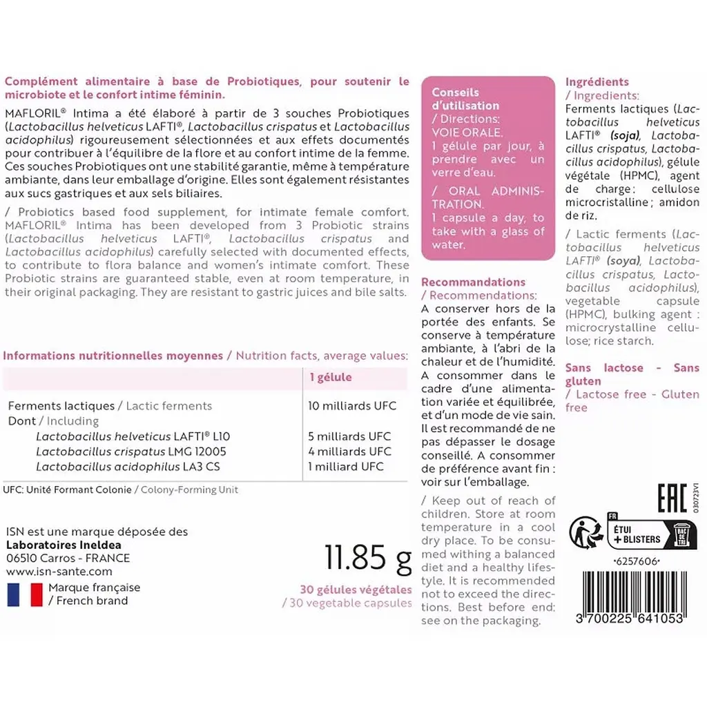 Комплекс Ineldea Mafloril Intima пробіотик для інтимної флори 30 капсул - фото 2