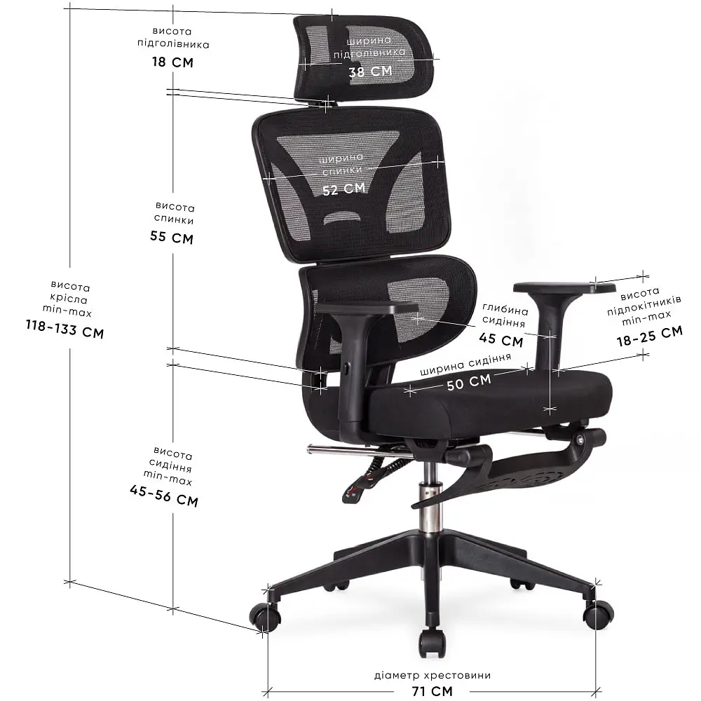 Крісло Mealux S201 Air Black (арт. HF-S201 F/B) - фото 2