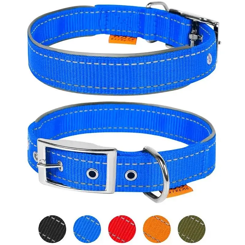 Нашийник для собак Dog Extreme з нейлону, подвійний зі світловідбиваючою вставкою ширина 20 мм, довжина 30-40 см блакитний - фото 2