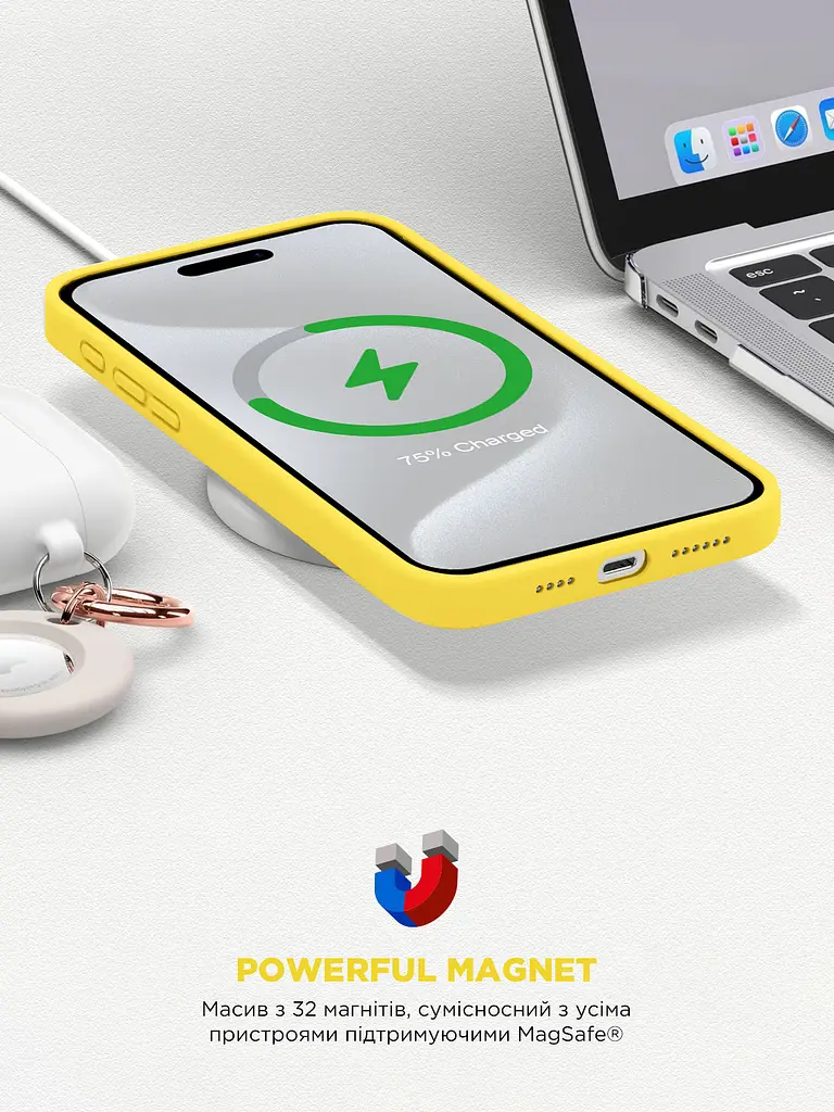 Силиконовый чехол с MagSafe для Apple iPhone 15 Pro Max, ICON2 MagCase, желтый, противоударный, панель с мягкой подкладкой, защита всего корпуса, поддержка беспроводной зарядки, совместим с защитными стеклами и пленками, ArmorStandart (ARM77015) - фото 9