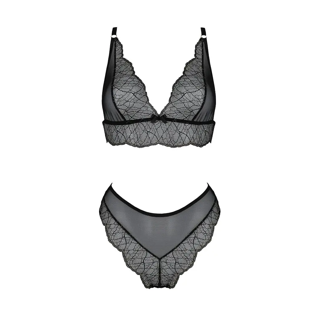 Комплект білизни Passion AMBERLY SET 6XL/7XL black, ліф, трусики бразиліана, люрексова нитка - фото 3