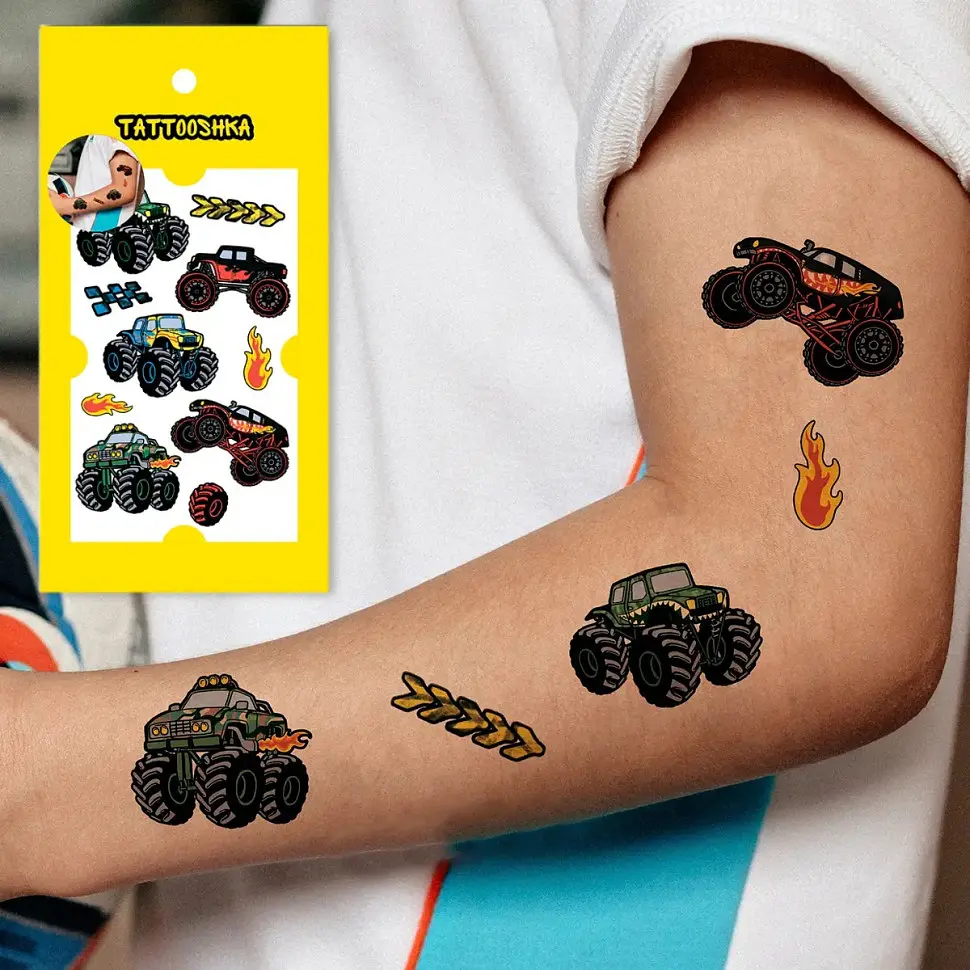 Набор временных татуировок Машины монстры Tattooshka L-64 разноцветные - фото 2