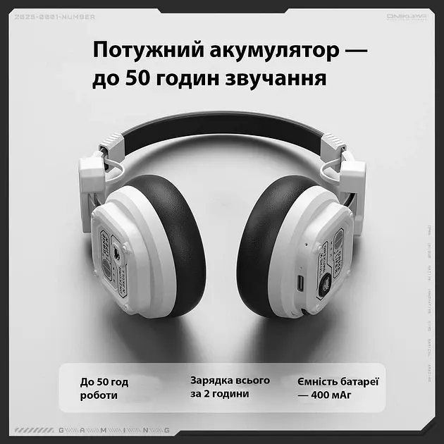 Беспроводные игровые наушники Onikuma GT803 Bluetooth гарнитура с микрофоном и шумоподавлением White (19121) - фото 7