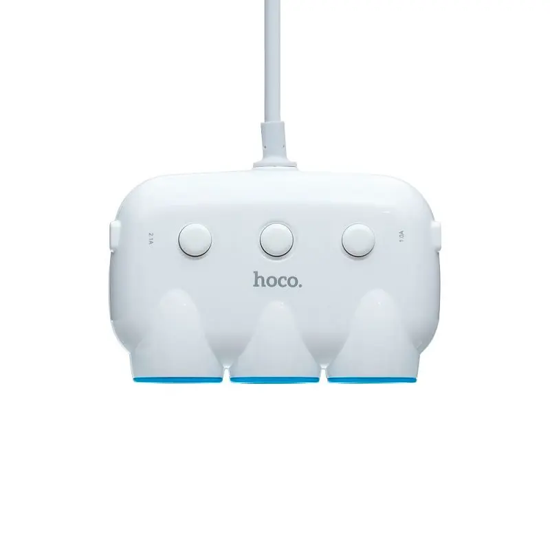 Автомобільний зарядний пристрій із розгалужувачем прикурювача Hoco C1 + 2 USB White - фото 5