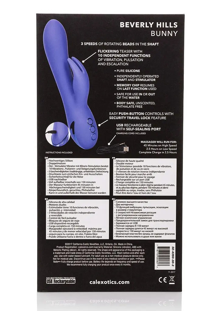 Вибратор-кролик CalExotics California Dreaming Beverly Hills Bunny 20.3 см синий - фото 4