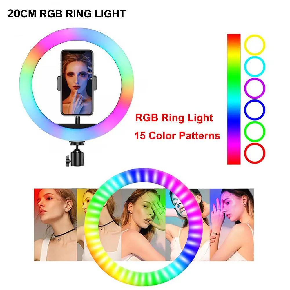 Селфи-лампа LED кольцевая Voltronic MJ-20 RGB 20см + штатив - фото 5