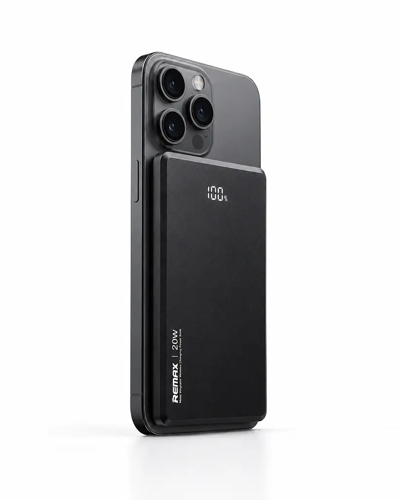 Павербанк Remax RPP-107 ультратонкий 9 мм / 5000 мАг / до 20 Вт / USB-C + MagSafe / PD+QC / Чорний - фото 4