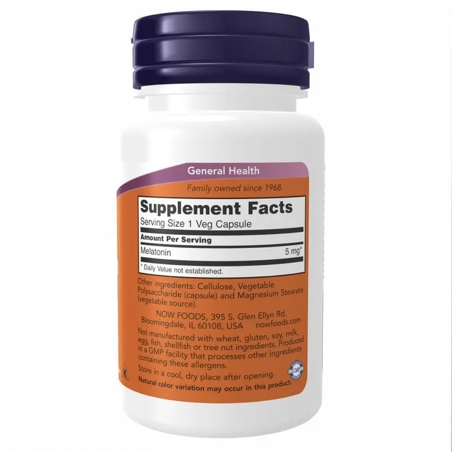 Мелатонін 5мг, Melatonin 5 mg NOW foods, 60 вегетаріанських капсул - фото 2