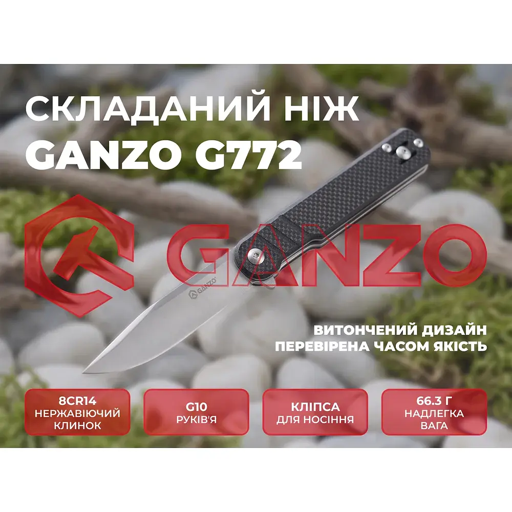 Ніж складаний туристичний Ganzo G772-BK (8.9 см) 8CR14 / G10 чорний - фото 7
