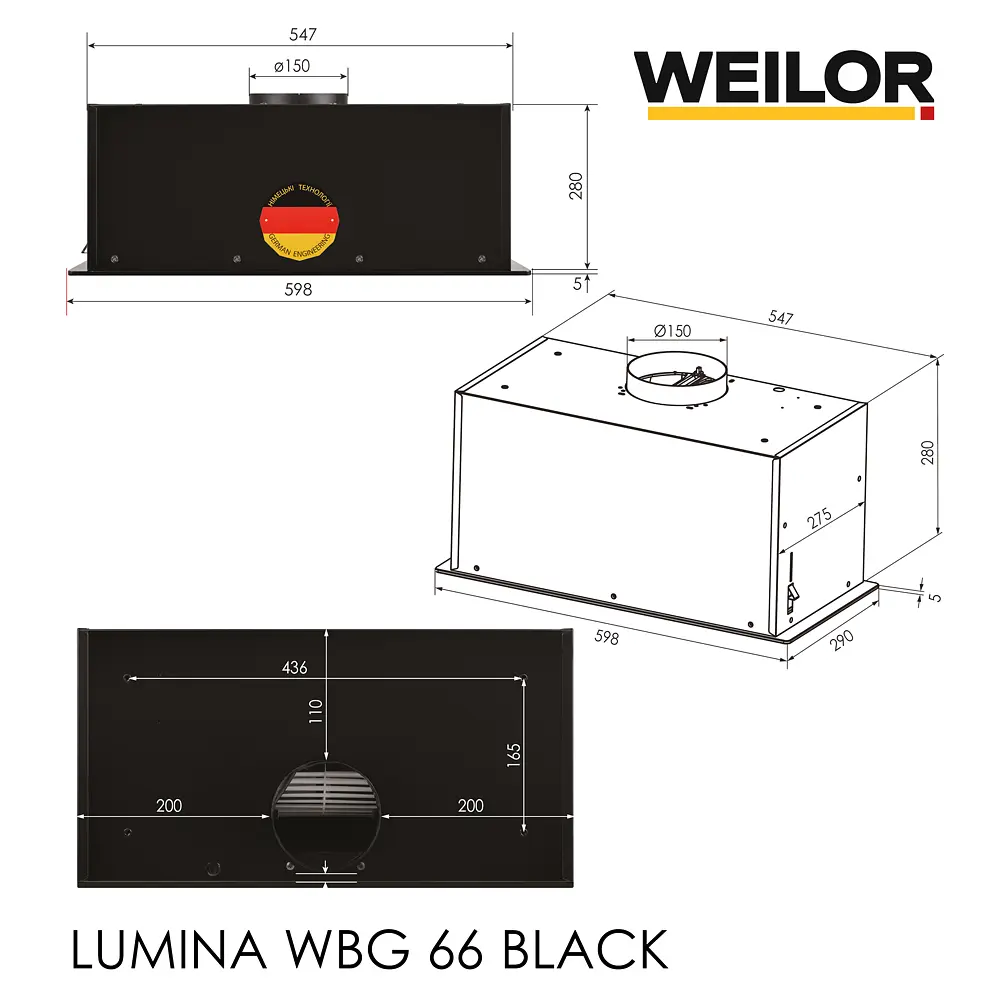Витяжка повновбудована WEILOR LUMINA WBG 66 BLACK - фото 18