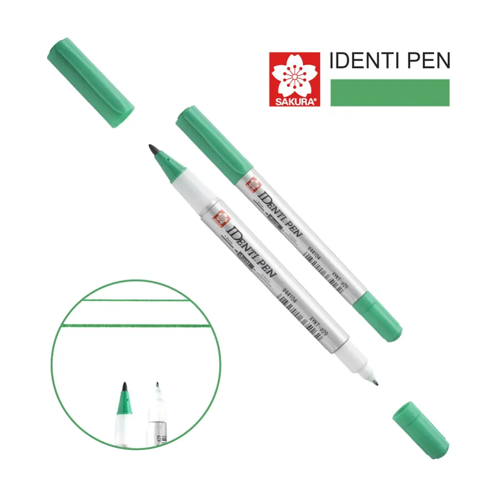 Маркер Sakura перманентний IDENTI PEN двосторонній, 0.4/1 мм, зелений (084511365162)