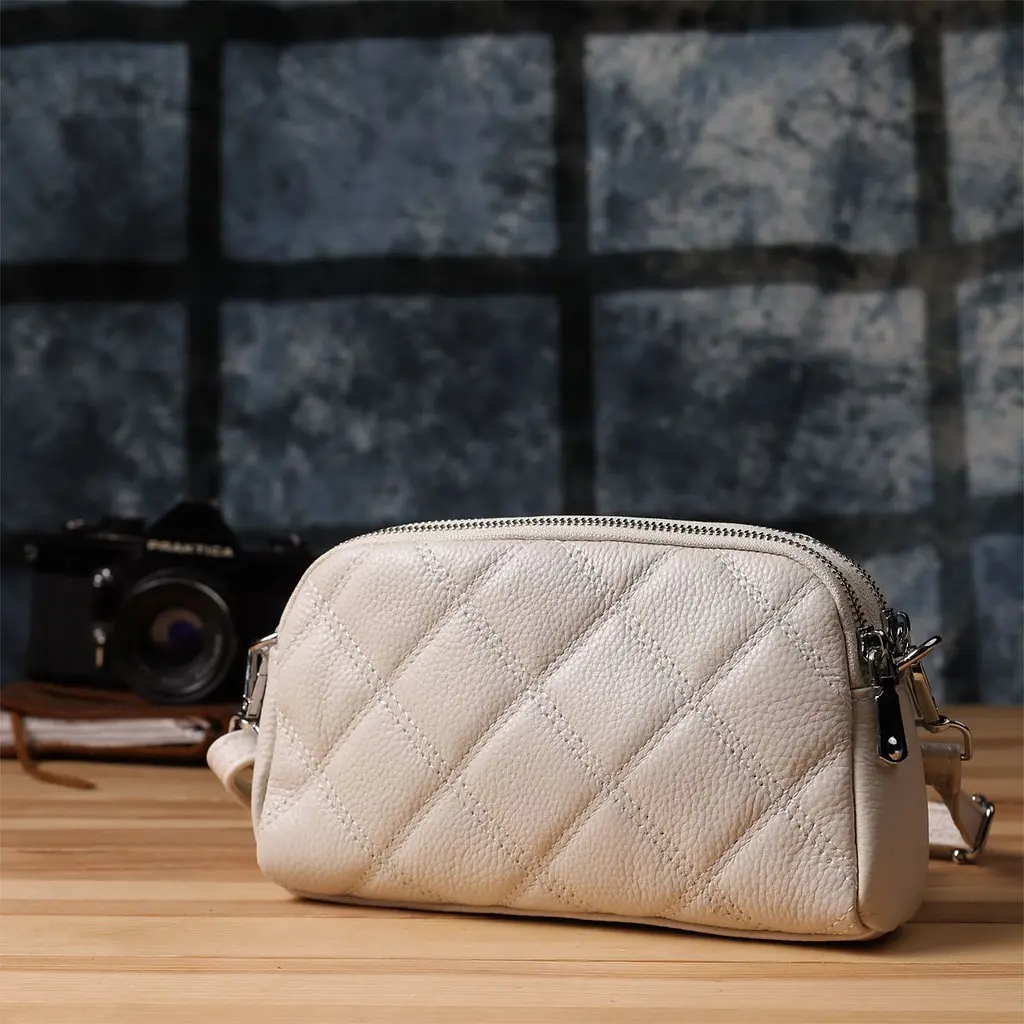 Модна жіноча сумка прошита ромбами з натуральної шкіри Vintage 22931 біла - фото 9