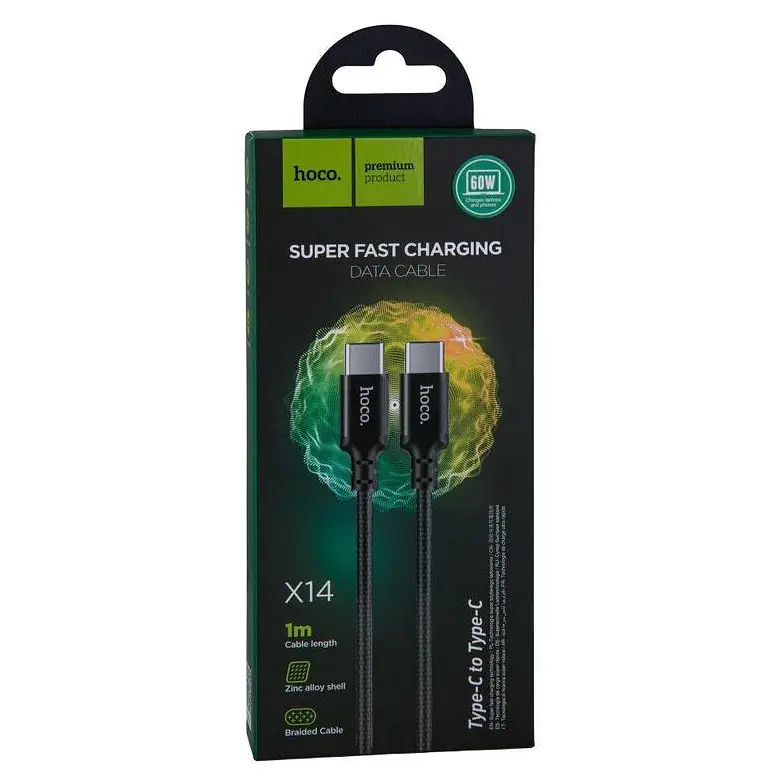 Кабель Hoco X14 Double speed 60W charging data cable Type-C to Type-C ( L-1M ) Black - фото 2