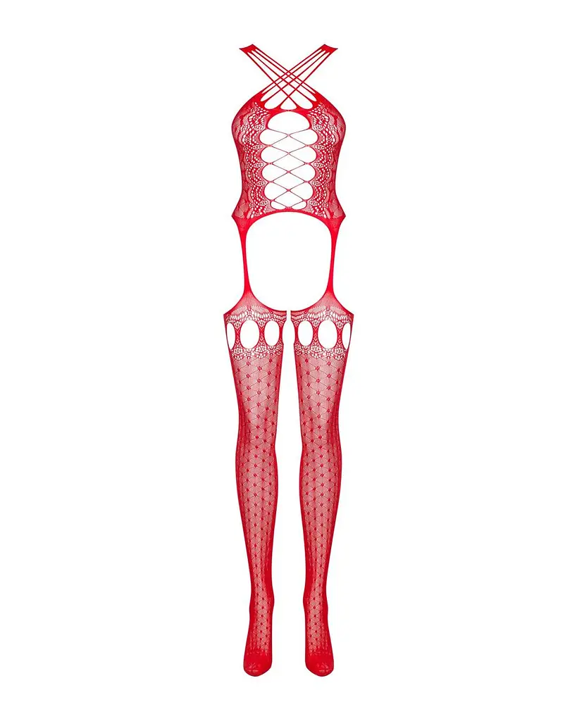 Бодистокинг Obsessive Bodystocking G313 red шнуровка геометрический декор S/M/L - фото 5