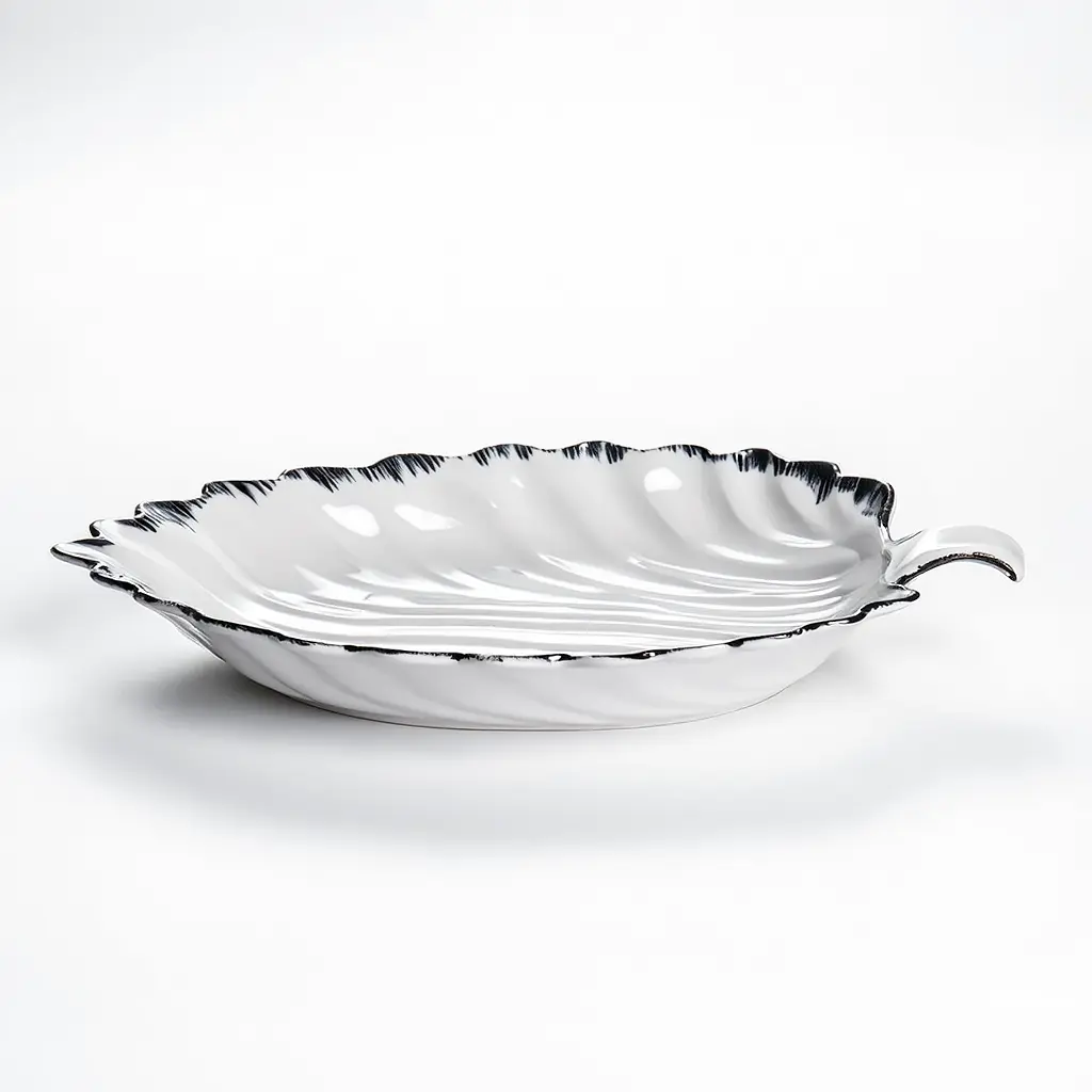 Фарфоровая тарелка для подачи закусок и фруктов 31 см Белый с черным Yiwu 2553-1S - фото 2