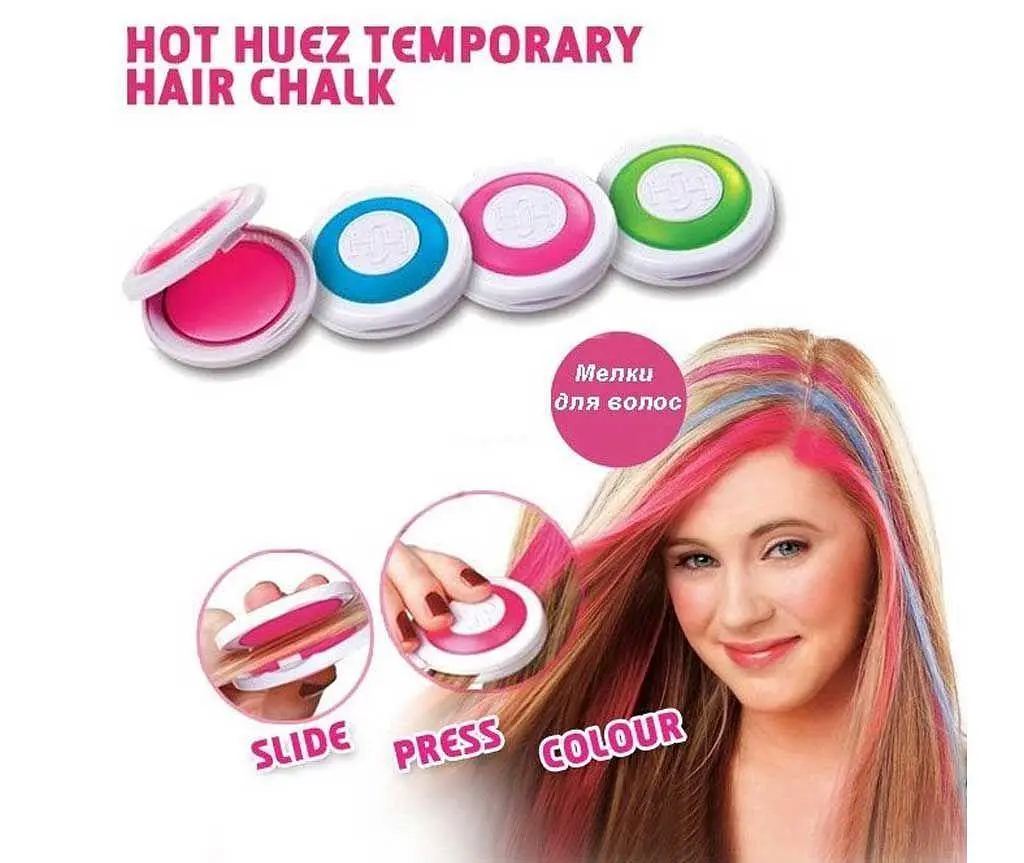 Мелки для волос Hot Huez, набір з 4 кольорів, кольорова пудра для тимчасового фарбування волосся - фото 6