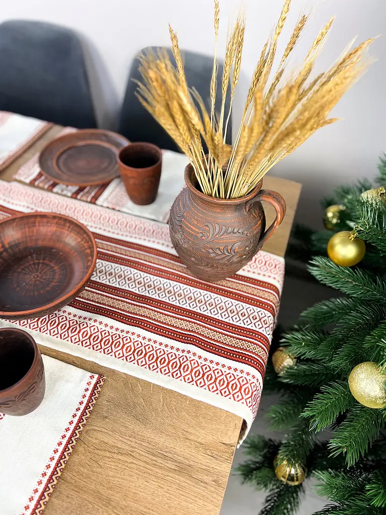 Льняная салфетка с украинским орнаментом Луч 30х40 см 27 шт. Красный - фото 5