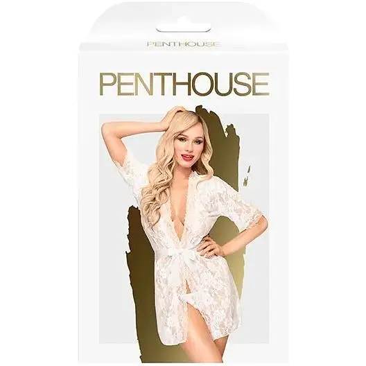 Комплект пеньюар, трусики з доступом та бралет Penthouse - Hypnotic Power White S/L - фото 3