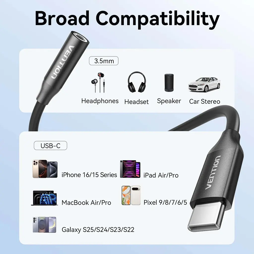 Перехідник USB-C аудіо Jack 3.5мм, Aluminum Alloy, чорний Vention - фото 8