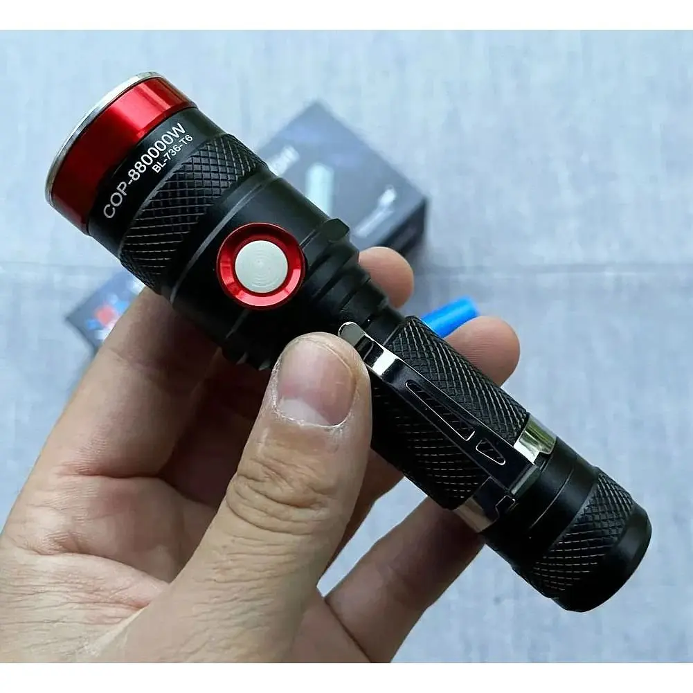 Фонарь ручной X-Balog BL-736-T6 аккумуляторный противоударный 1 режим с клипсой и зумом 18650 - фото 4