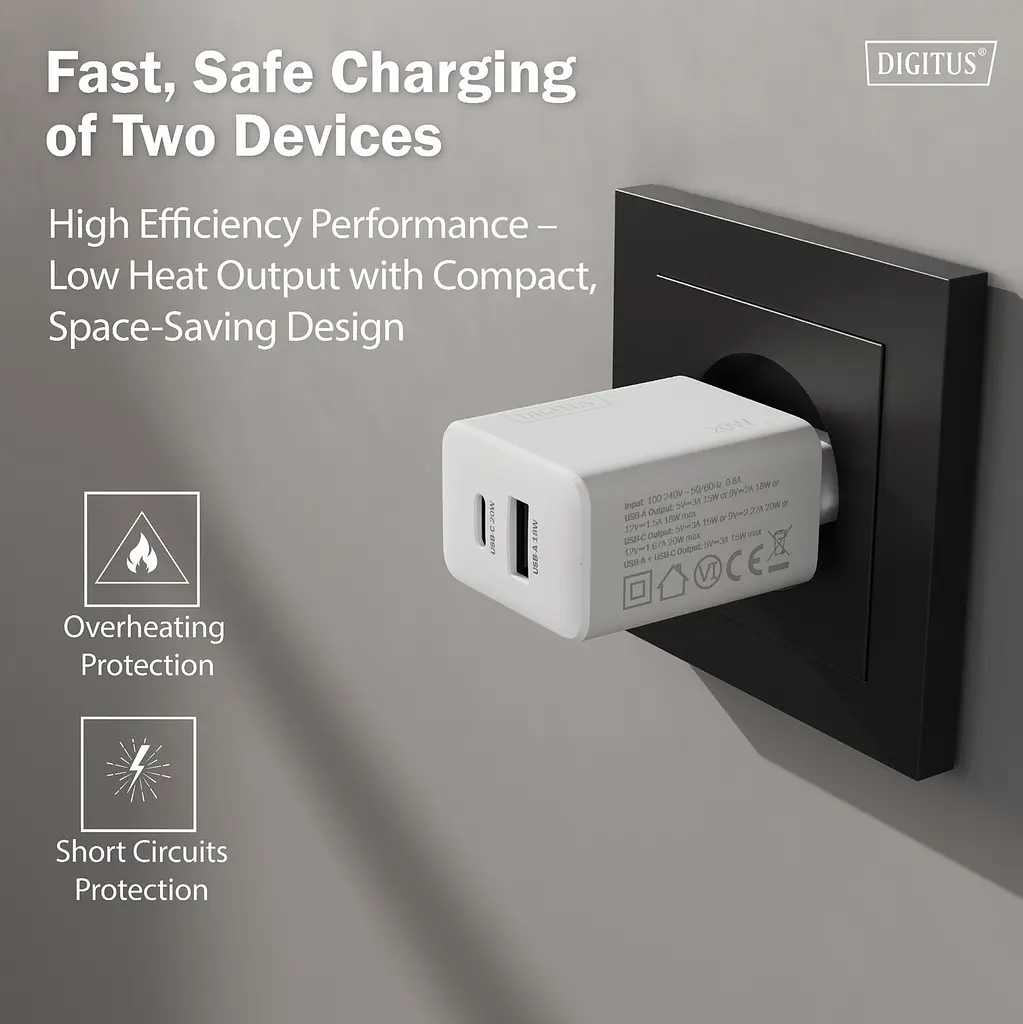 Digitus Зарядний пристрій 1хUSB-C, 1хUSB-A, 20W - фото 4
