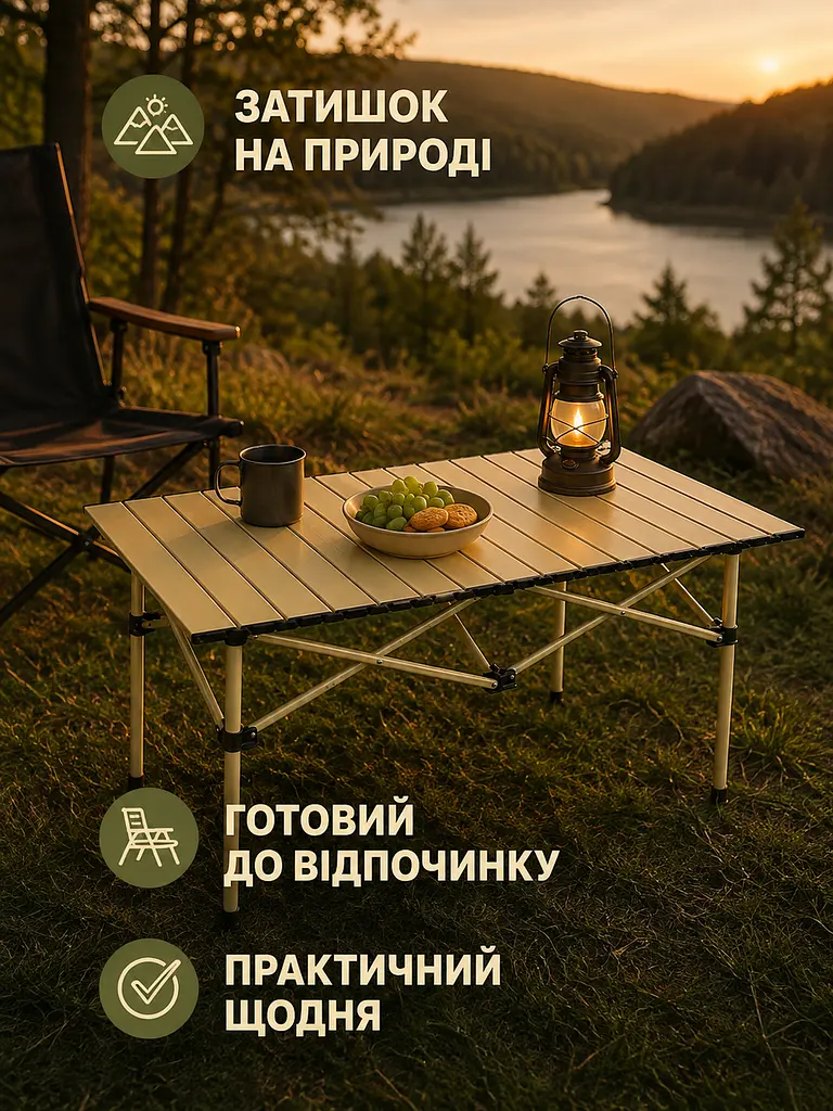 Стіл складаний туристичний 120×55×51 см бежевий для пікніка кемпінгу та риболовлі (49675945) - фото 8