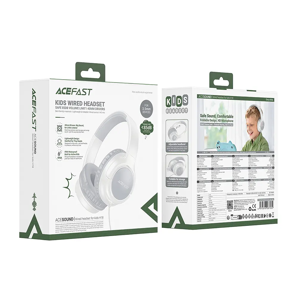 Навушники дротові ACEFAST H18 wired headset for kids Grey White - фото 7