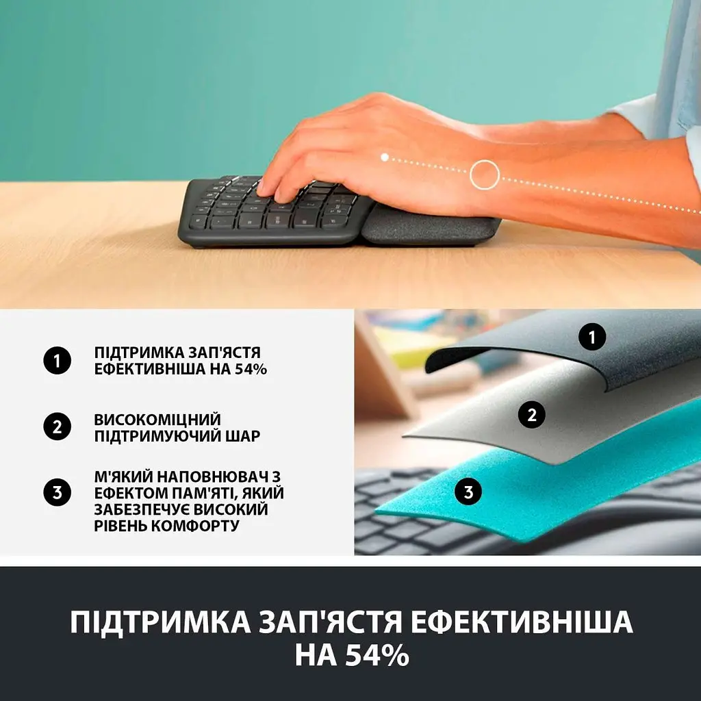 Клавіатура Logitech ERGO K860 for Business Bluetooth/Wireless UA Black [920-010352] [81153] - фото 9