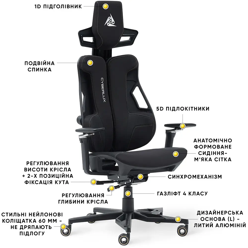 Геймерське крісло Cyberlux V10 Fabric Black (арт. GM-V10 FB) - фото 4