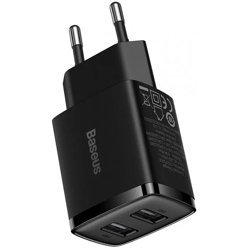 Сетевое зарядное устройство Baseus Compact Charger 2USB 10.5W EU Black - фото 3