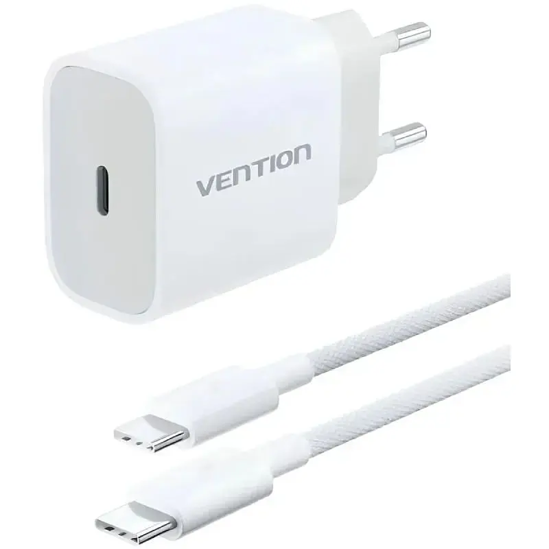 Зарядний пристрій 1xUSB-C 20W + USB-C cable М-М White Vention (G16W0-EU) - фото 5