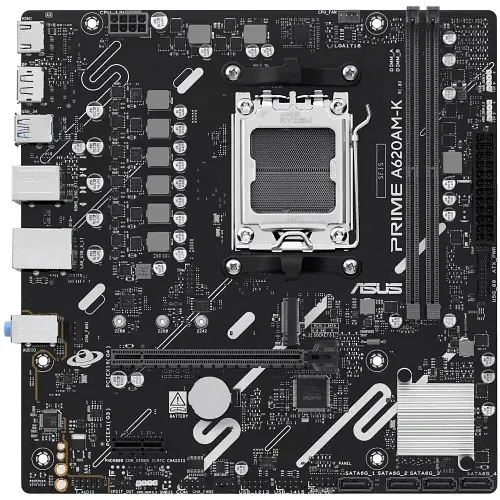 Материнська плата AM5 Asus PRIME A620AM-K, A620A, 2xDDR5, Int.Video (CPU), 4xSATA3, 1xM.2, 1xPCI-E 4.0 x16, 1xPCI-E 3.0 x1, Realtek 7.1, Realtek 1Gb, 5xUSB 3.2 / 4xUSB 2.0, HDMI/DP, MicroATX - фото 2