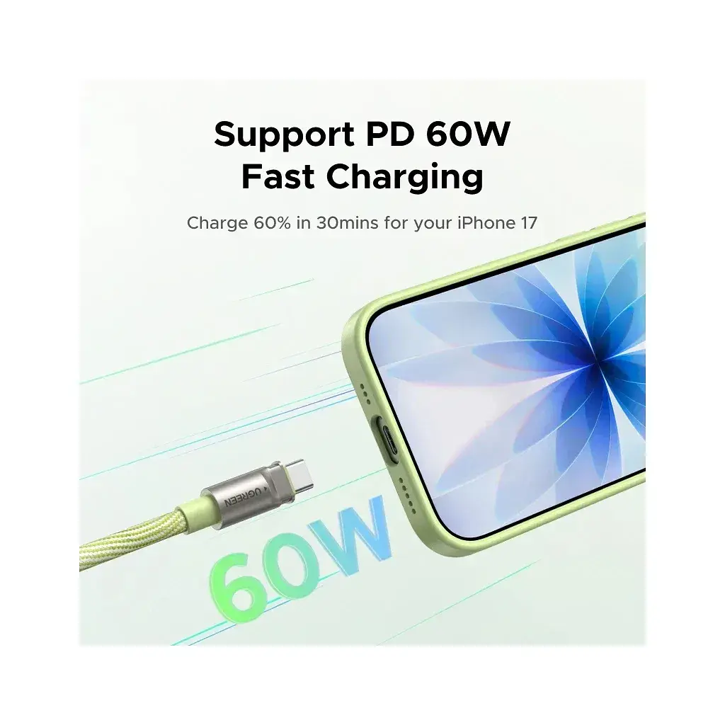 Дата кабель USB-C to USB-C 1.2m 60W green Ugreen (35500) - фото 4
