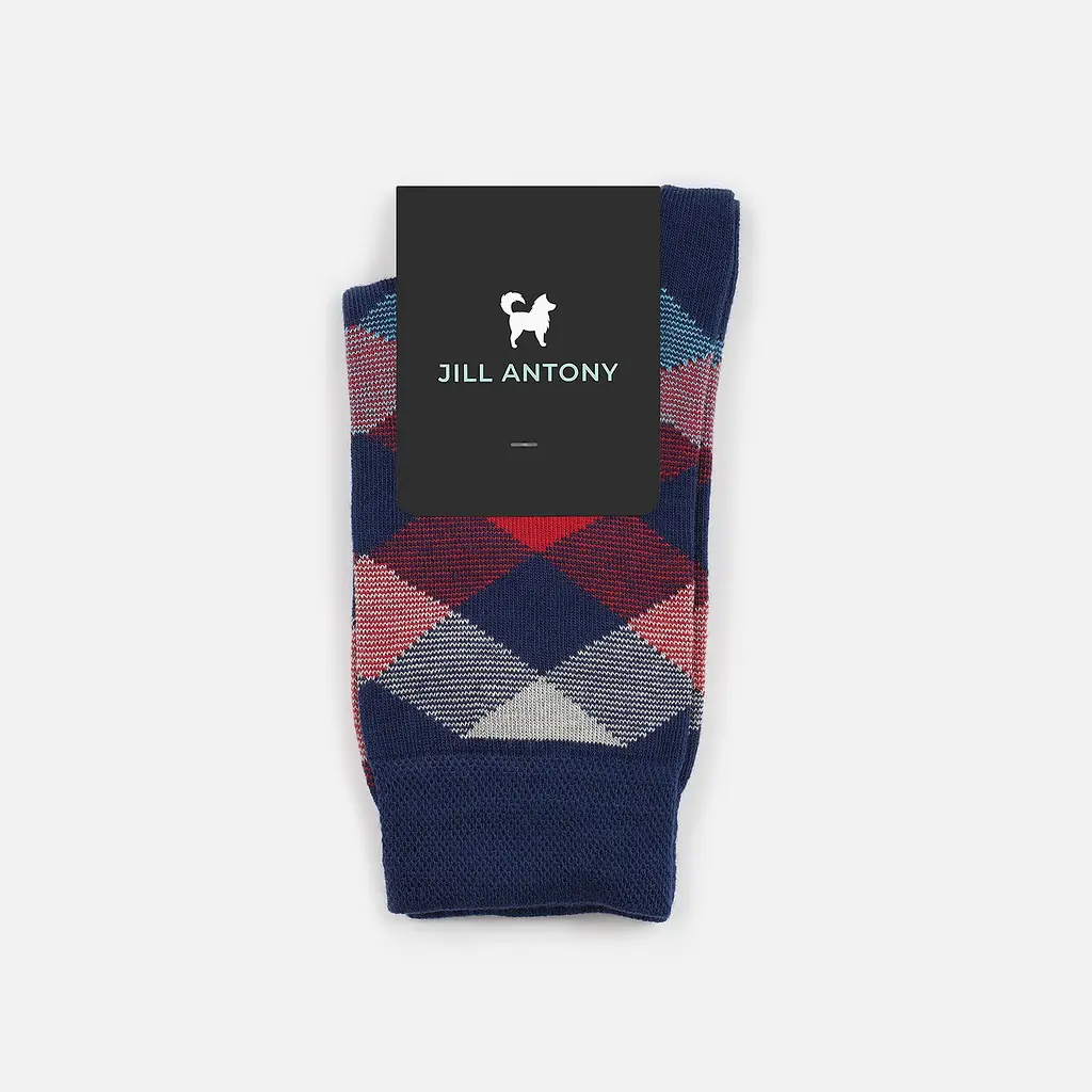 Носки с принтом ромбы высокие бесшовные качественные ORGANIC cotton JILL ANTONY 39-41, Синий - фото 7