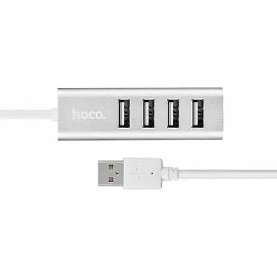 Концентратор Hoco USB 2.0 to 4xUSB Line machine HB1 Silver (6957531038146) - фото 2