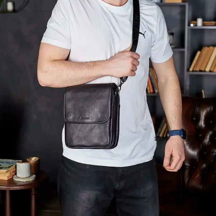 Месенджер із клапаном через плече 24х20х6, шкіряна барсетка Tiding Bag TD-20033 чорна 200 мм - фото 2
