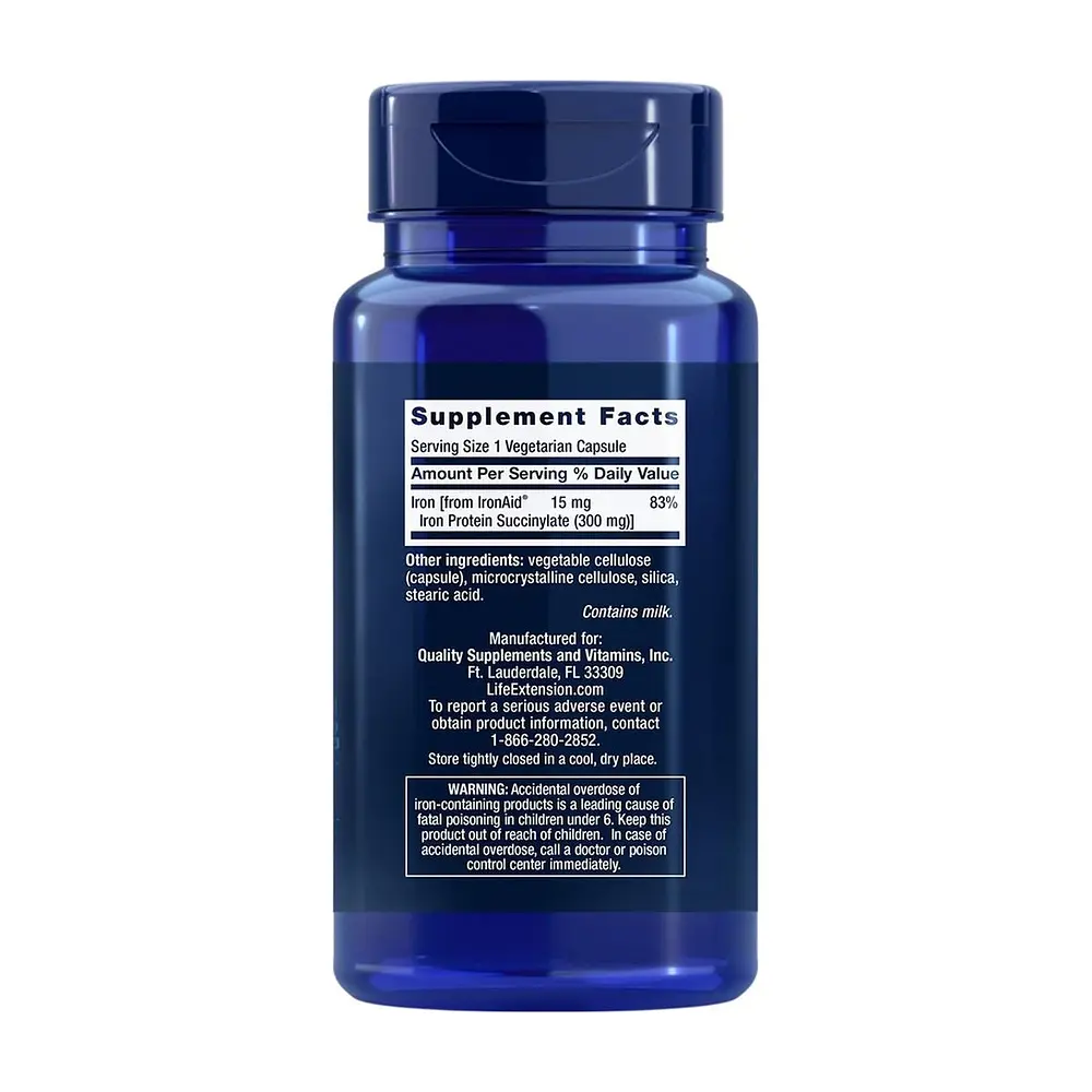 Белковый сукцинилат железа Life Extension Iron Protein Plus 300 mg, 100 вегакапсул для поддержки иммунной системы - фото 2