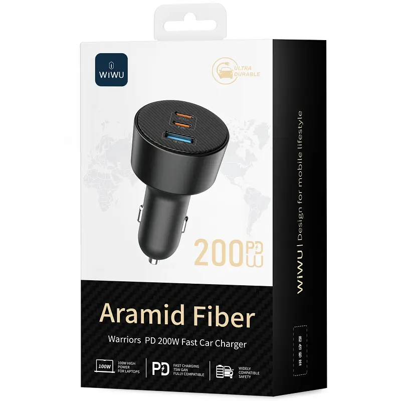 АЗП WIWU CC026 Warriors PD200W+QC3.0 1USB-A/2C Black - фото 2
