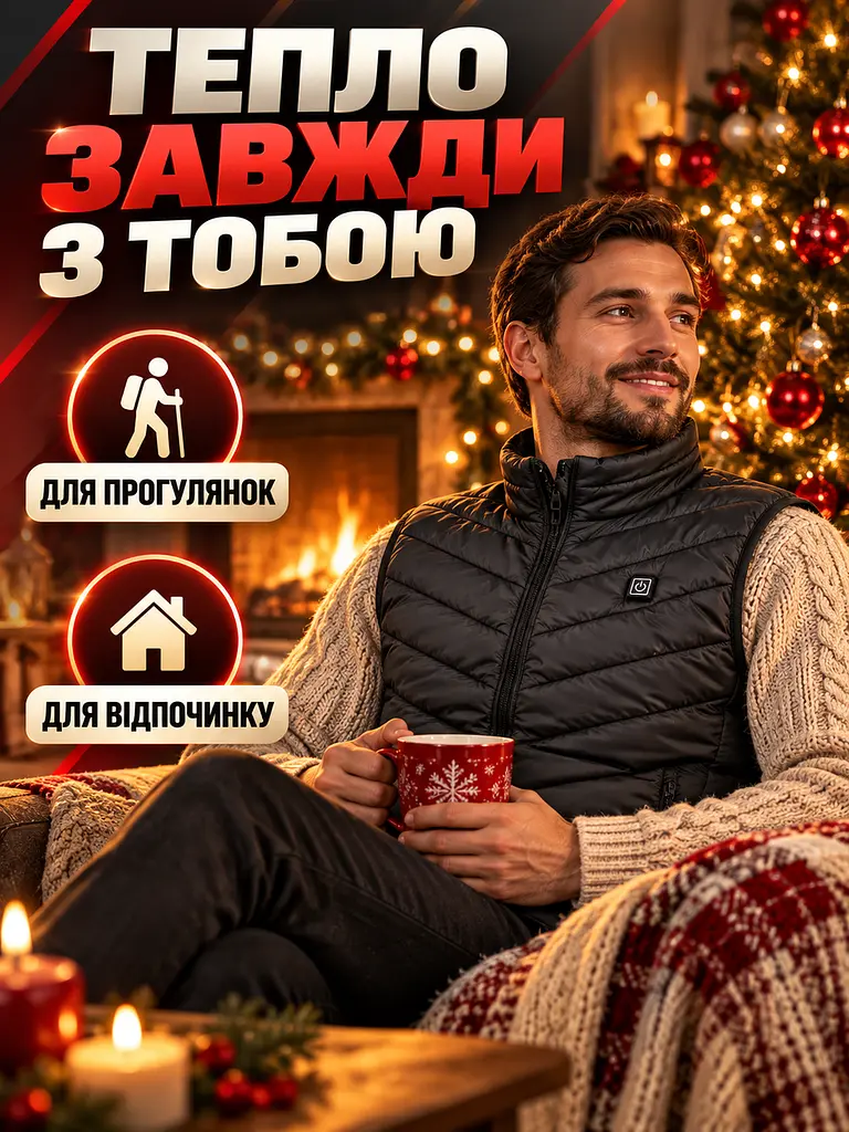Термо жилет с активным подогревом от Power Bank USB, с эффектом "теплого кокона" , 3 тепературных режима, размер XL, Черный - фото 8