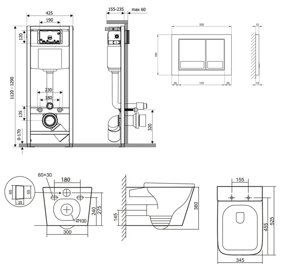 Набір Q-tap Nest 4 в 1 підвісний унітаз Tern Ultra Quiet 525x345x360 + комплект інсталяції QT17332303AW47506 - фото 8