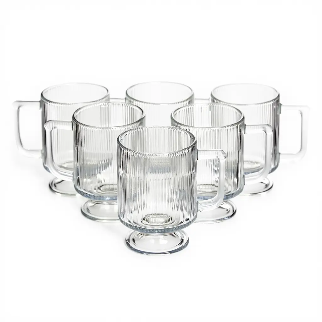 Набор стеклянных чашек 300 мл 6 штук из рифленого стекла Прозрачный Yiwu HP-19-L7 - фото 2