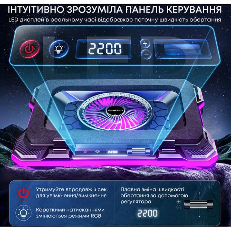 Охолоджувальна підставка для ноутбука до 19 дюймів GamePro GPCP-950 1xfans - фото 13